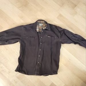 Carhartt Jacket Brown Canvas Shacket Flannel Lined Snap Size L Jacket Shirt.